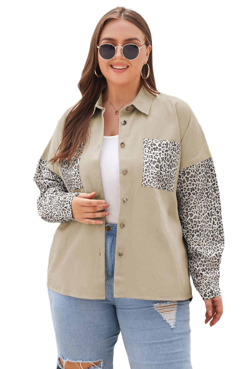 Plus Size Leopard Patchwork Shacket