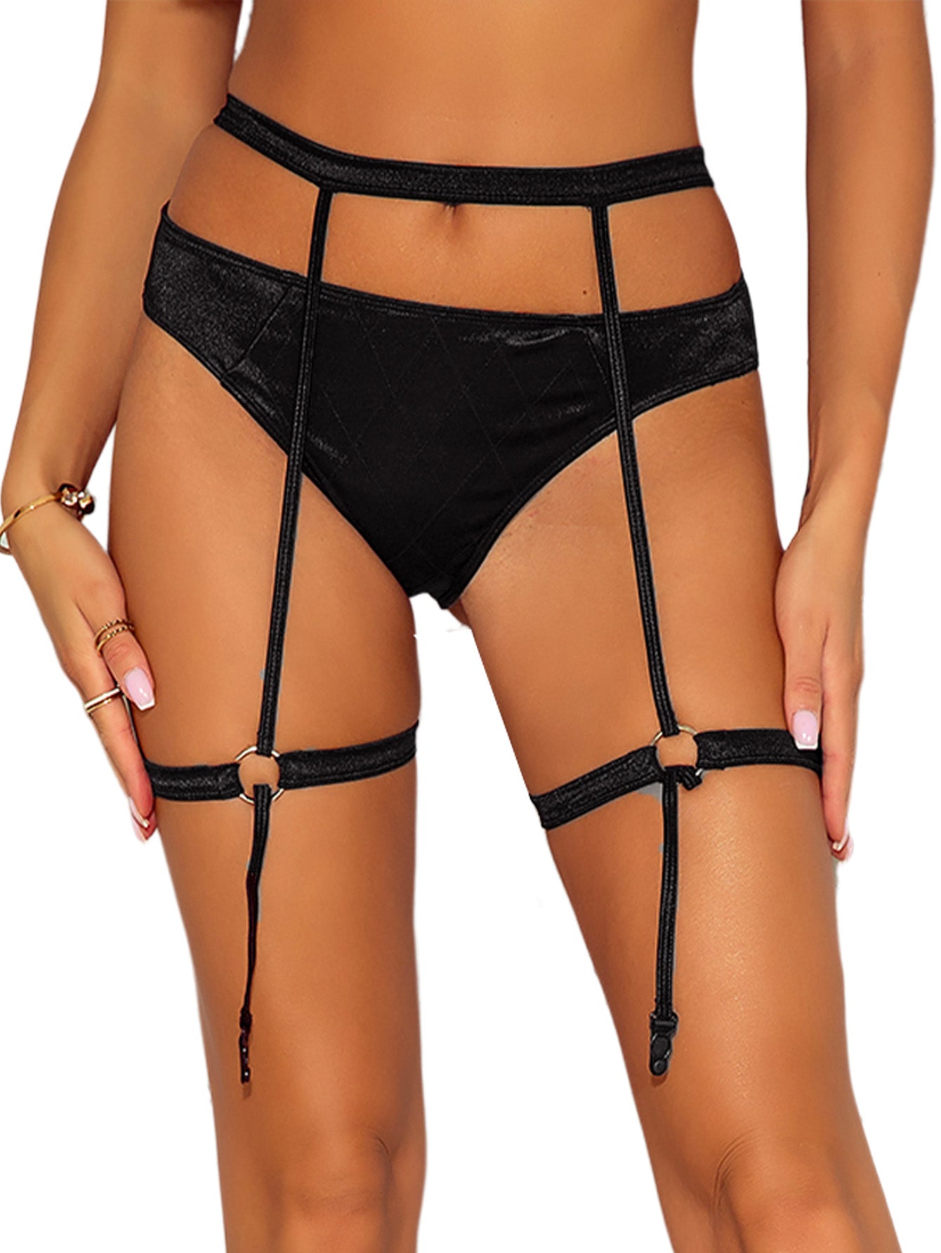 Leatherette Garter Belt with Pantie