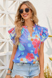 Split V Neck Flutter Floral Top