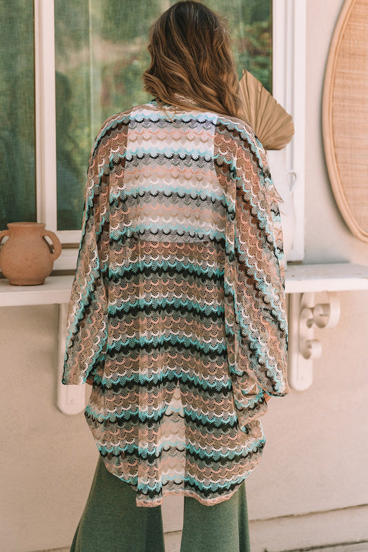 Sheer Fish-Scale Knit Kimono