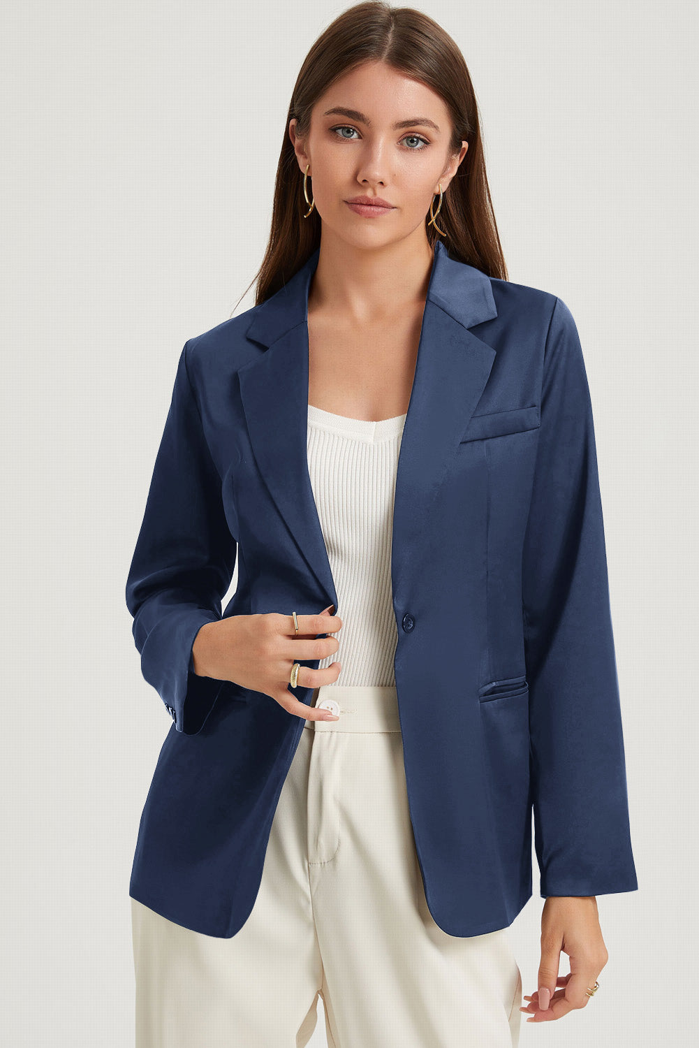 Pocketed Single Button Lapel Neck Blazer