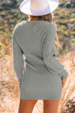 Cable Ribbed Knit V Neck Bodycon Sweater Dress