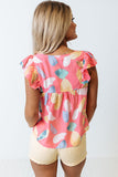 Splotches Pattern Ruffled Cap Sleeve Shift Top