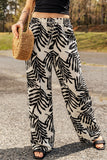 Tropical Leafy Print Drawstring Wide Leg Pants