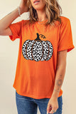 T-shirt de mode quotidienne à graphique de citrouille léopard orange