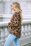 Leopard Split Joint V Neck Long Sleeve Top