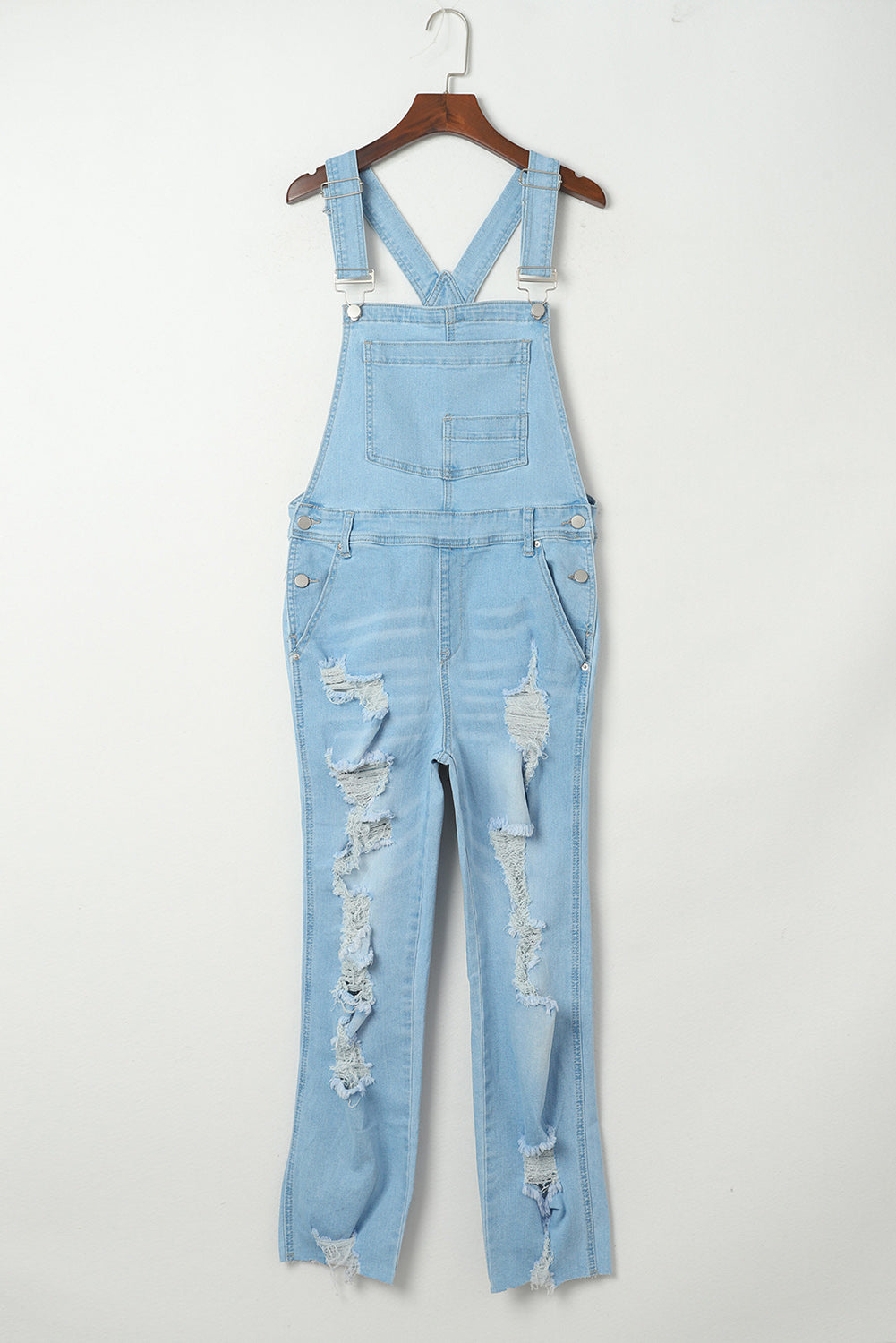 Constructed Bib Pocket Distressed Denim Overalls