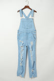 Constructed Bib Pocket Distressed Denim Overalls