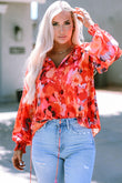 Floral Print Split Neck Tassel Tie Blouse