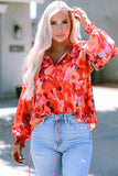 Floral Print Split Neck Tassel Tie Blouse