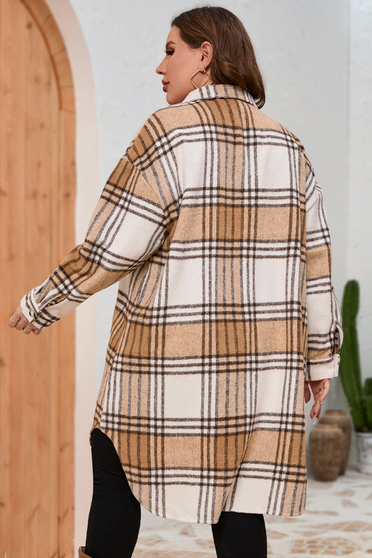 Plus Size Plaid Chest Pockets Long Shacket