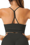 Soutien-gorge de sport noir côtelé en forme de Y à bretelles spaghetti