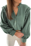 Frilled Split Neck Crinkled Shirt