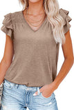 Solid Color V Neck Flutter Sleeve T-Shirt