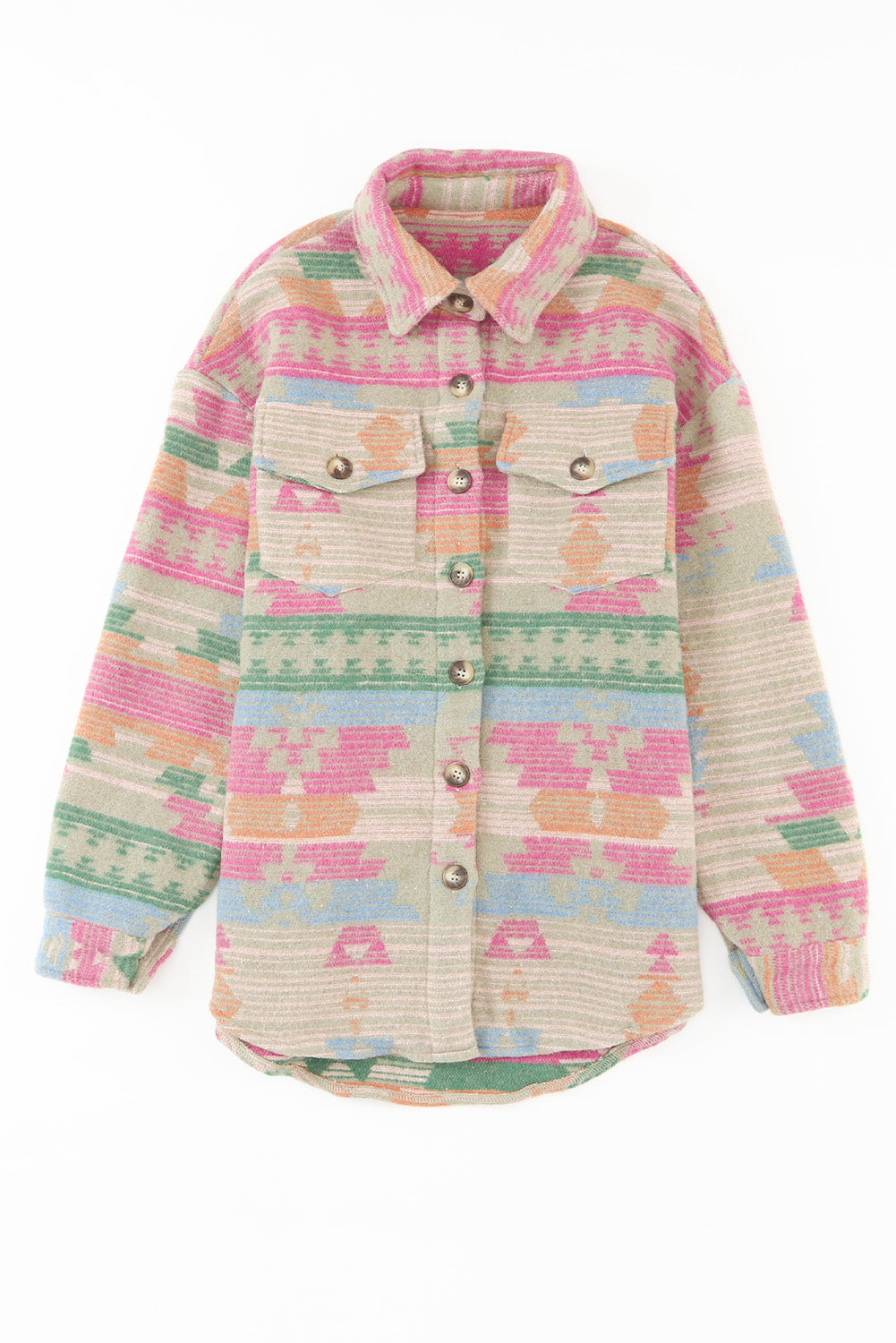 Multicolor Plus Size Flap Pockets Aztec Print Jacket