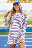 Black Stripe Textured 3/4 Sleeve Top and Shorts Set