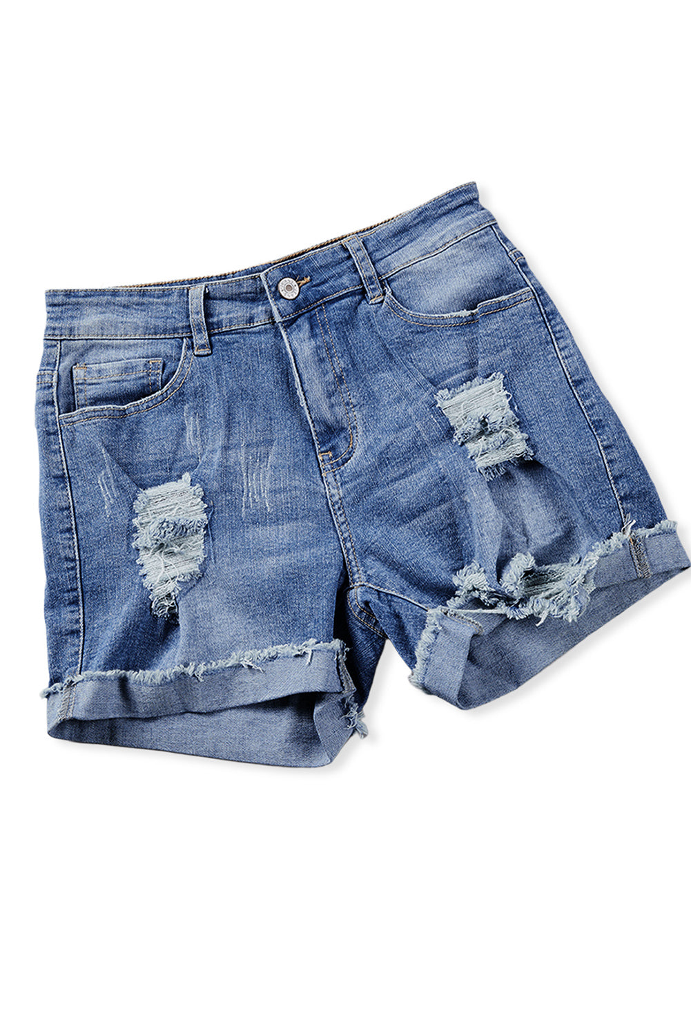 Floral Patchwork Rolled Hem Denim Shorts