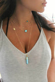 Turquoise Gemstone Pendant Multi-Layered Necklace