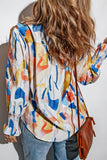 Collared Neckline Smocked Cuffs Printed Shirt