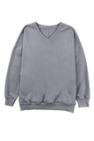 Sweat-shirt gris côtelé à col en V et épaules tombantes 