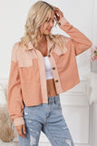 Textured Waffle Knit Chest Pockets Cropped Shacket