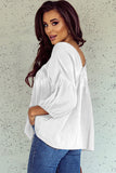 Textured V Neck Bracelet Sleeve Babydoll Blouse