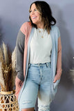 Plus Size Colorblock Pocketed Open Front Cardigan