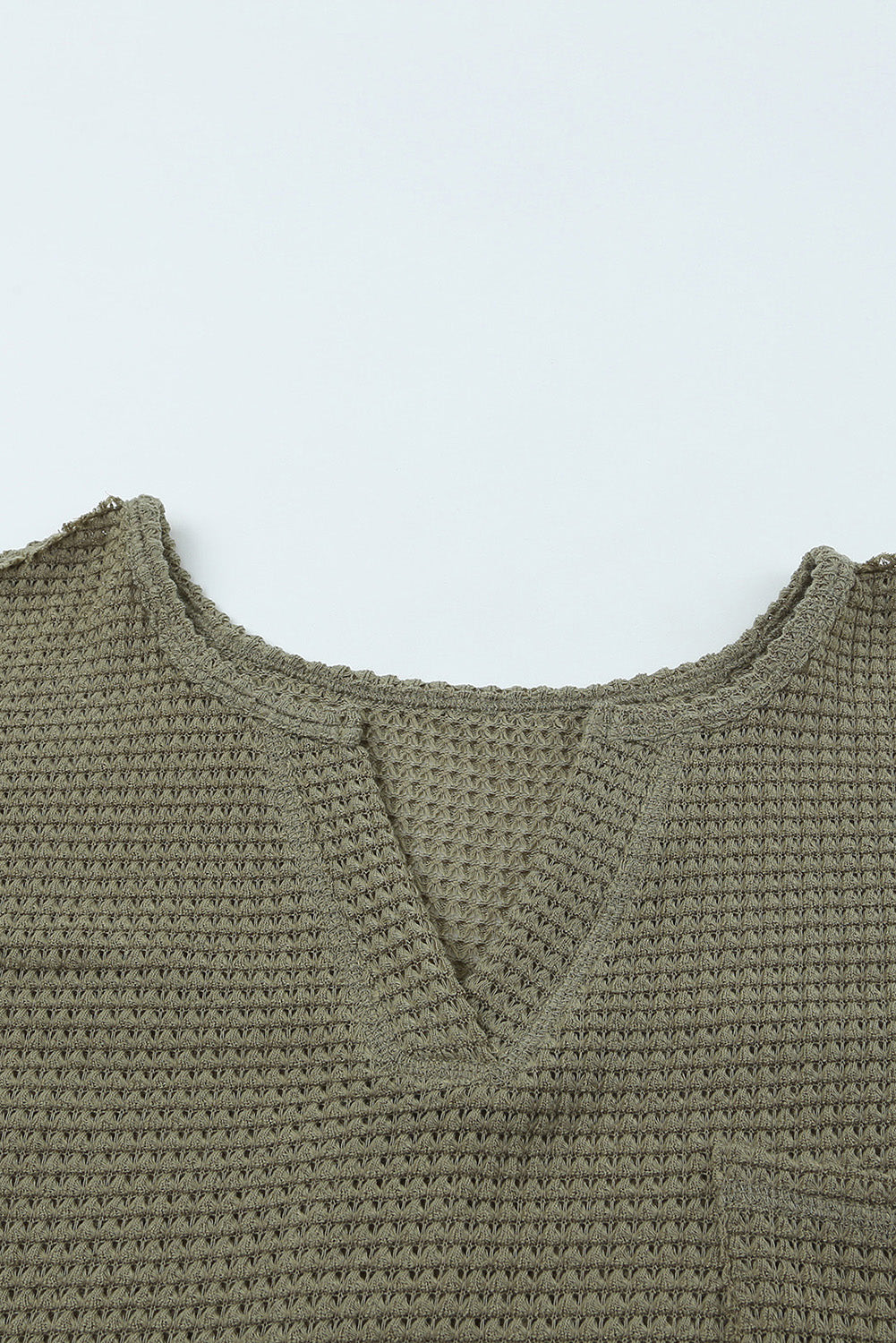 Waffle Knit Split Neck Pocketed Loose Top