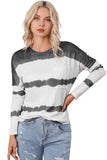 Tie Dye Striped Loose Knitted Long Sleeve Top with Slits