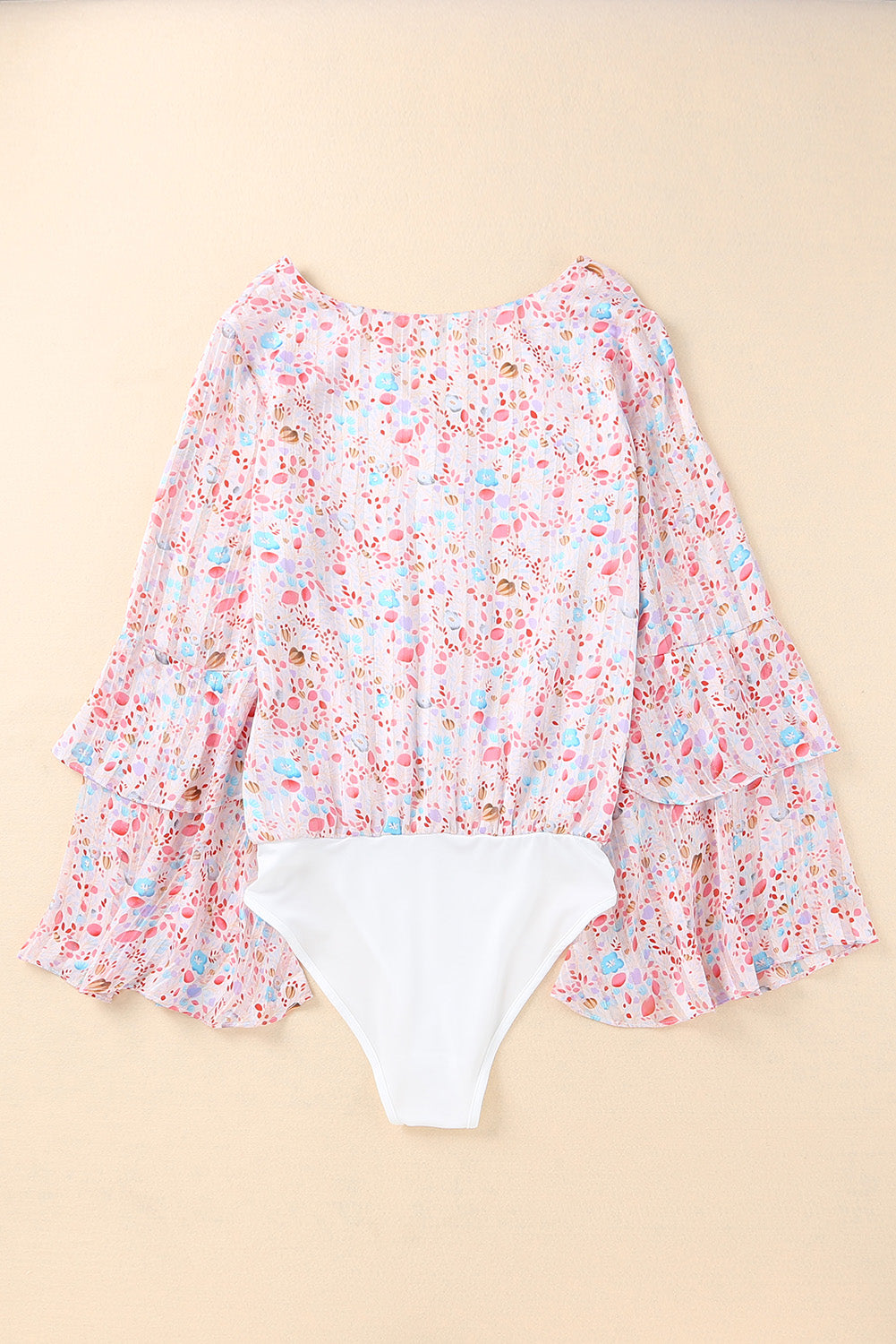 Tiered Ruffled Bell Sleeve Floral Bodysuit