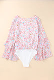 Tiered Ruffled Bell Sleeve Floral Bodysuit