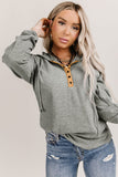 Quarter Buttoned Drawstring Pullover Hoodie