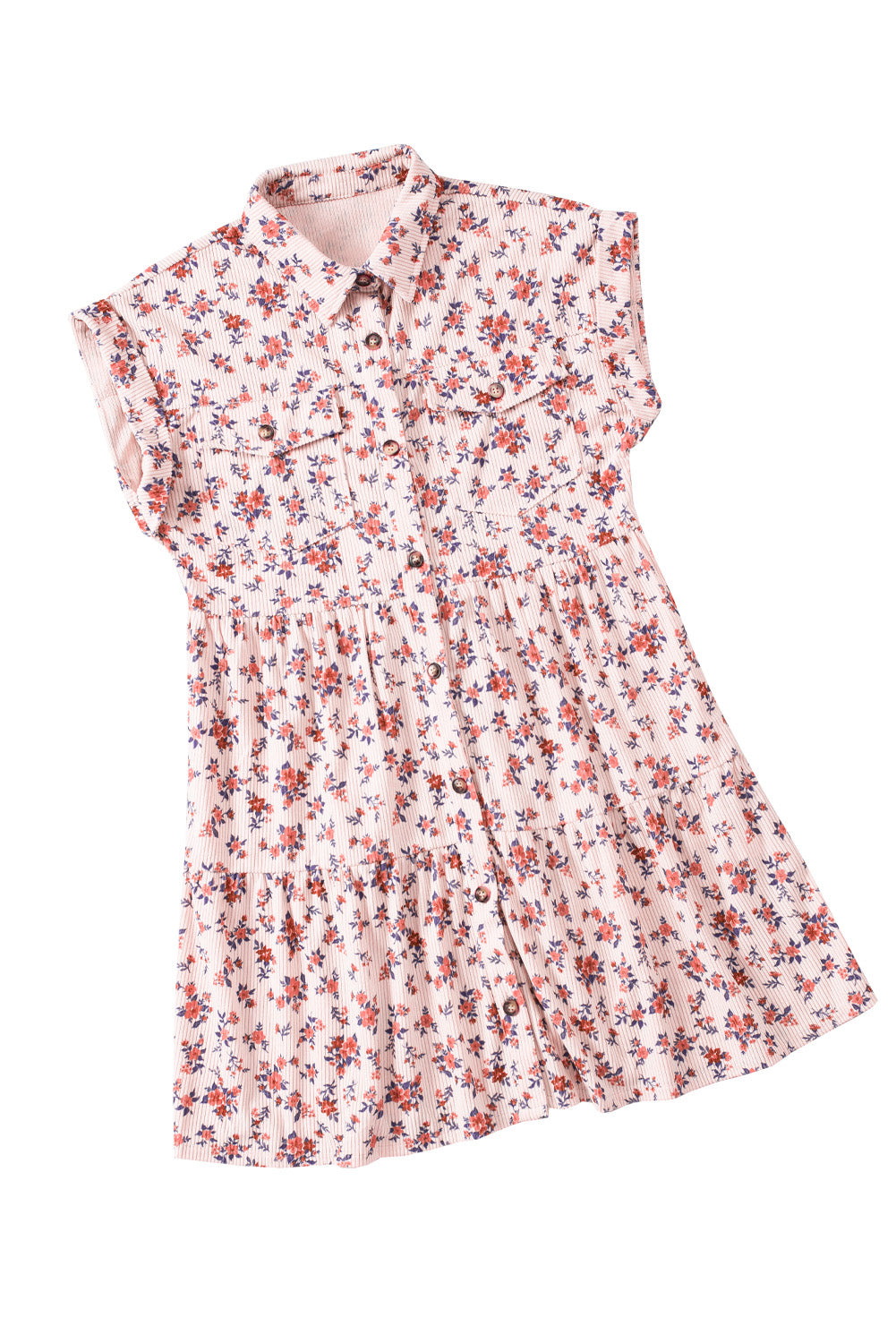 Short Sleeve Flap Pockets Shirt Floral Dress