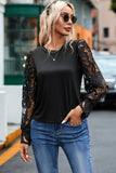 Crochet Sleeve Crew Neck Blouse