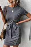 Lace-up High Waist Short Sleeve Mini Dress