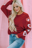 Red Solid Color Patchwork Long Sleeve Top