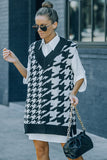 Houndstooth Sweater Vest with Slits