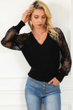 V-Neck Lace Sleeve Pullover Sweater