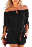 Off-Shoulder Fringed Sleeve Pocketed Romper