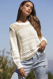 Solid Color Pointelle Knit Puff Sleeve Sweater