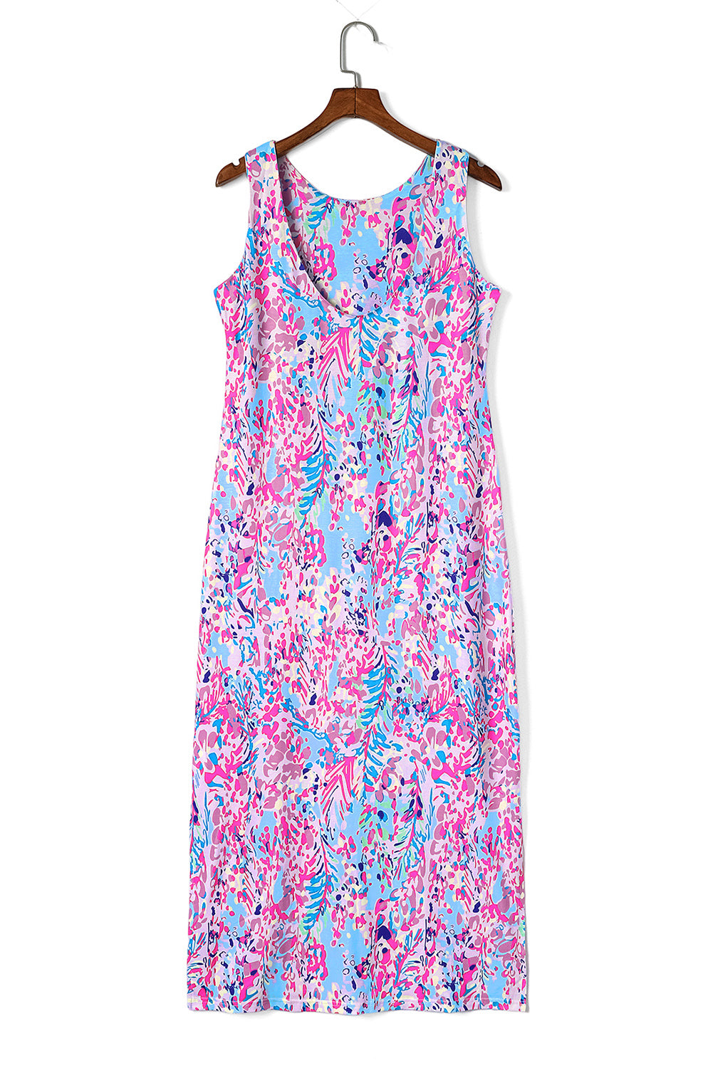 Blue Multicolor Floral Print Sleeveless Tank Top