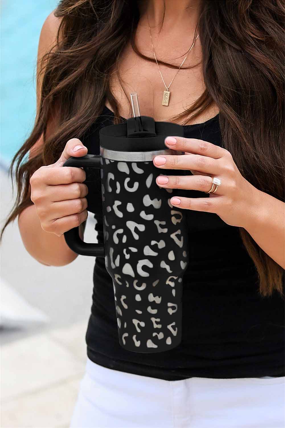 Leopard Print 40OZ Stainless Steel Portable Cup with Handle