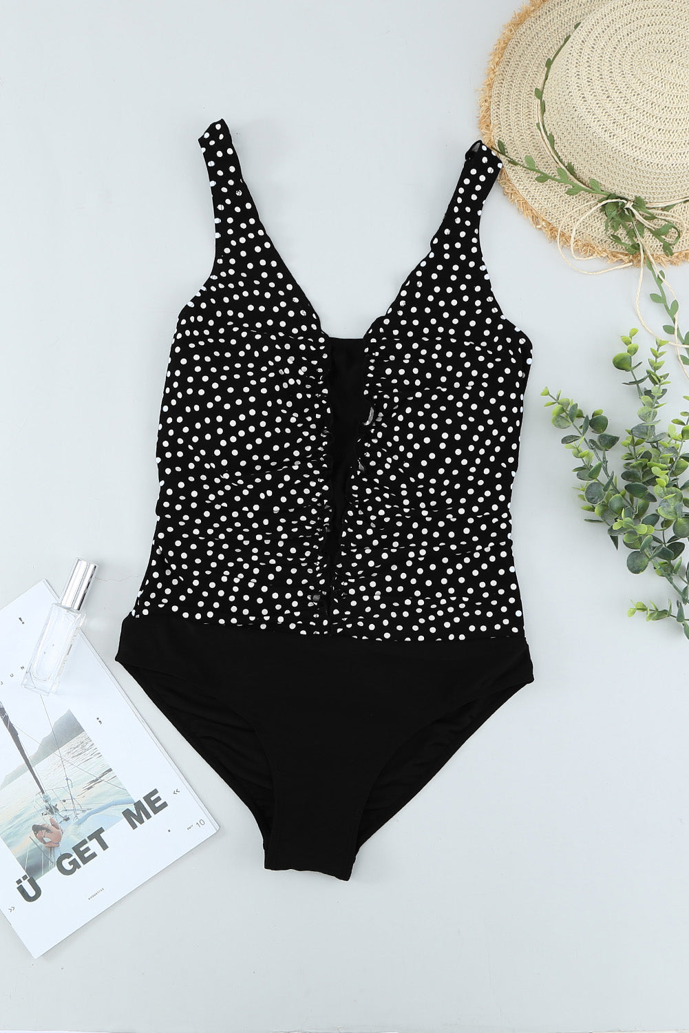 Dotted Print Ruffles One-piece Swimsuit