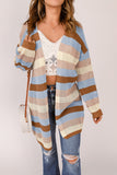 Striped Color Block Hollowed Knit Cardigan