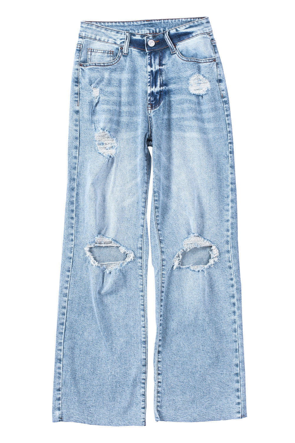 Distressed Hollow-out Knees Wide Leg Jeans