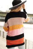 Waffle Knit Color Block Open Front Cardigan