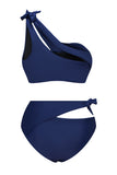 Asymmetric Cutout Knotted High Waist Swimsuit