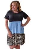 Colorblock Leopard Patchwork T Shirt Plus Size Dress