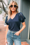 Textured Short Puff Sleeve Blouse