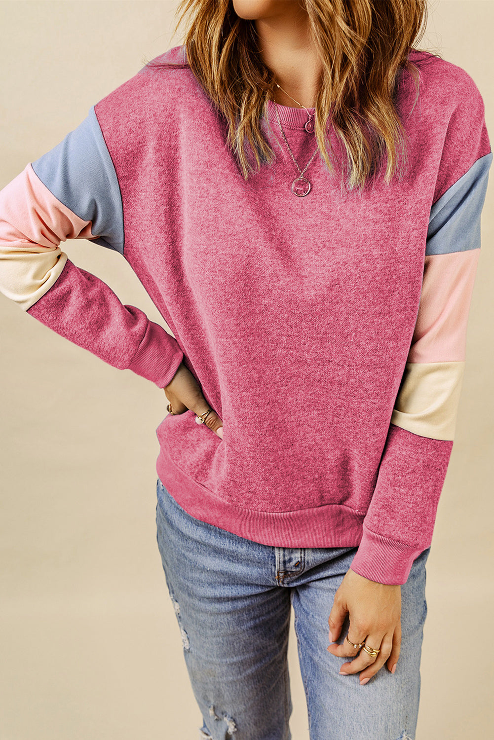 Colorblock Long Sleeve Pullover Sweatshirt